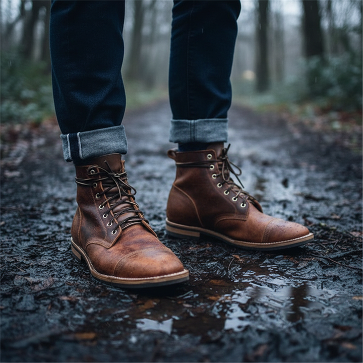 Robuste Herren Retro Stiefel Leonard aus Leder. Wasserdichte & rutschfeste Winterschuhe für Outdoor & Freizeit.