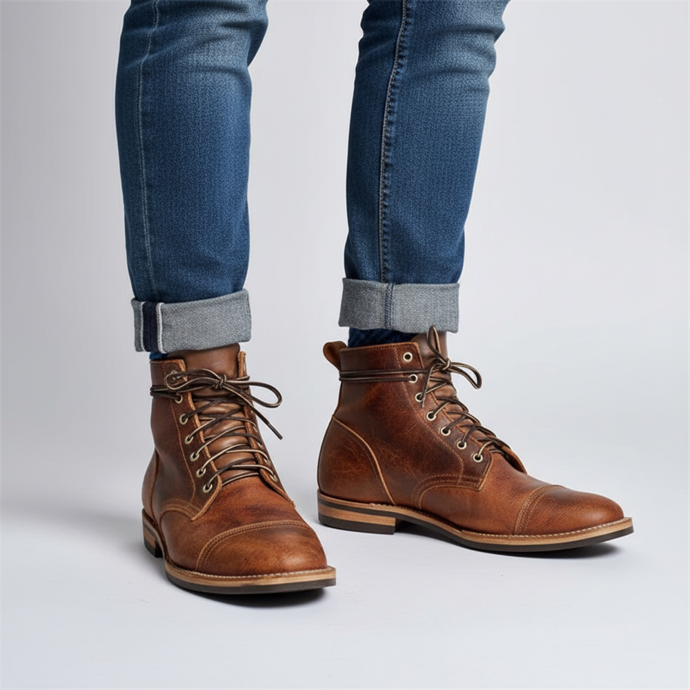 Bequeme gefütterte Herren Retro Lederstiefel für Herbst & Winter. Ideal als wasserdichte Freizeitschuhe.