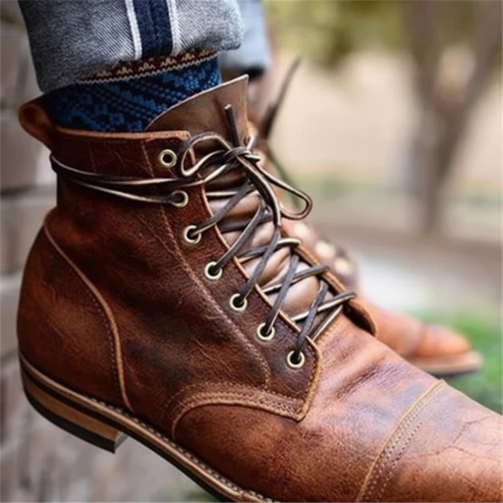 Hochwertige wasserdichte Retro Herren Stiefel aus Leder. Rutschfeste Winterschuhe für Männer, Modell Leonard.