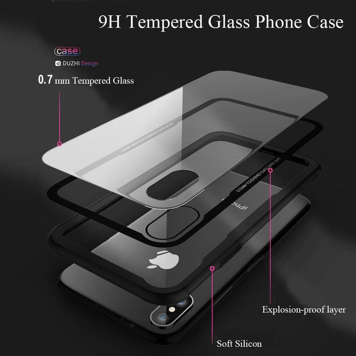 Robuste iPhone-Schutzhülle aus gehärtetem Glas und Silikon für optimalen, stoßfesten und kratzfesten Schutz.
