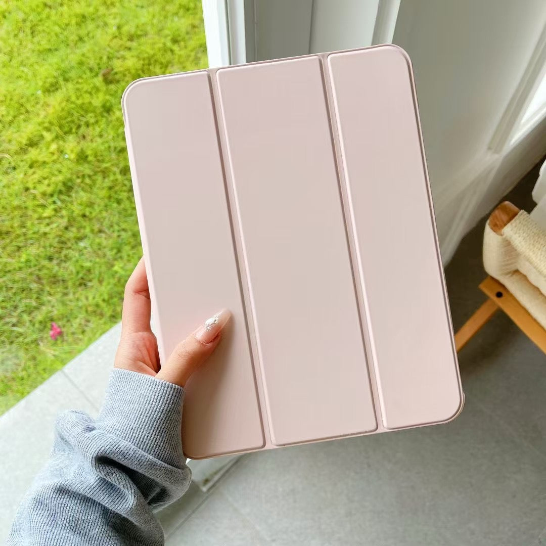 Robuste pinke iPad Silikonhülle mit flexiblem Origami-Stand. Stoßfeste FlexFold Smart Cover für Apple iPad Schutz.