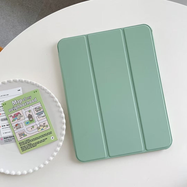 Hochwertige iPad Silikonhülle (pink/dunkelgrün) mit integriertem flexiblem Origami-Stand. Perfektes Tablet Cover.