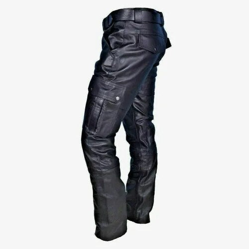 Robuste schwarze Herren Motorradhose, stilvoll & vielseitig für Biker-Abenteuer im Frühling und Herbst.