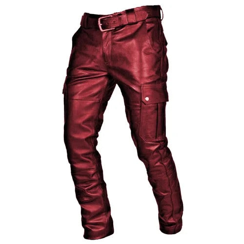 Rote, strapazierfähige Herren Motorradhose, perfekt für Abenteuer, stilvoll als Biker- & Freizeithose tragbar.