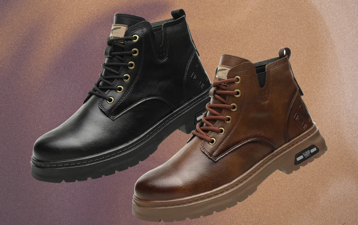 Robuste dunkelbraune Herren Freizeitstiefel mit Reißverschluss und Schnürung, alltagstauglich.