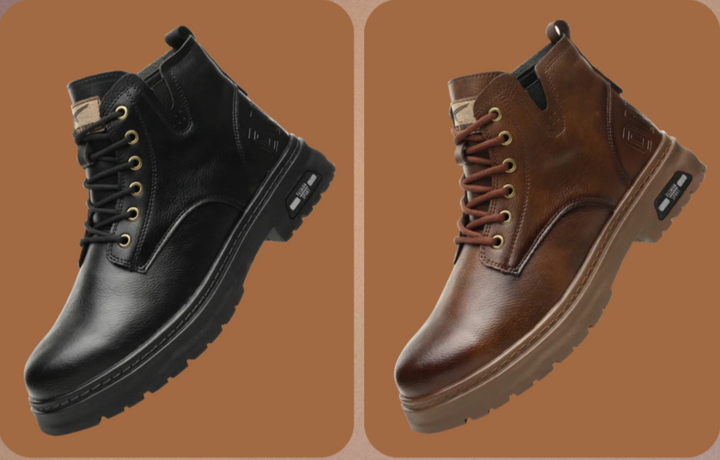 Stilvolle Herren Schnürstiefel in Schwarz/Dunkelbraun mit Reißverschluss, robuste & elegante Boots.