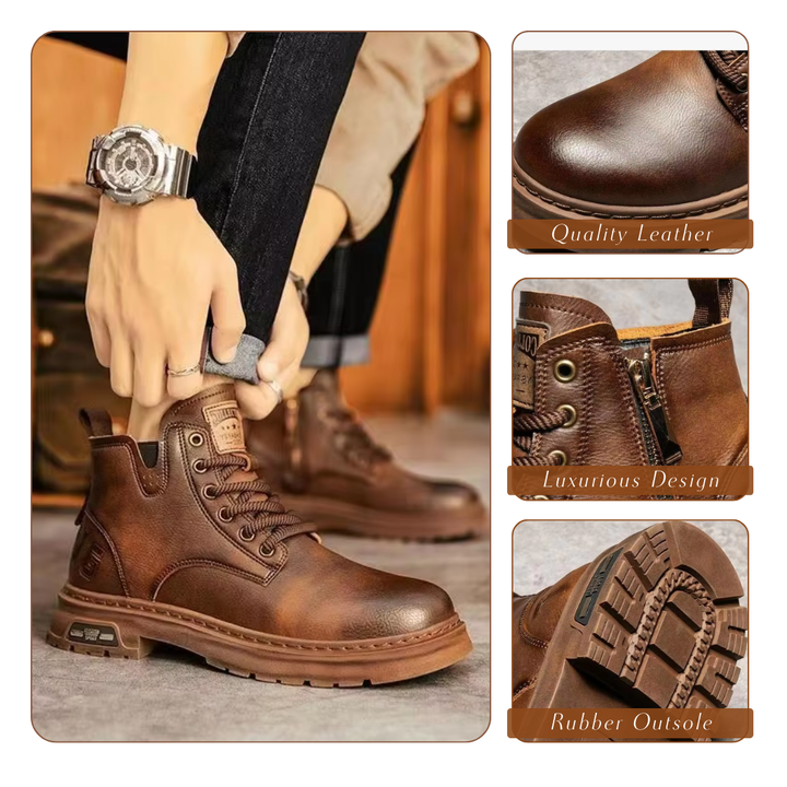 Vielseitige Herren Komfortstiefel in Schwarz/Dunkelbraun, robust, elegant und alltagstauglich.