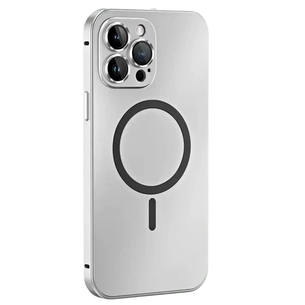 Robuste schwarze Metall iPhone 15 Hülle mit MagSafe. Eleganter Schutz für Ihr Smartphone.