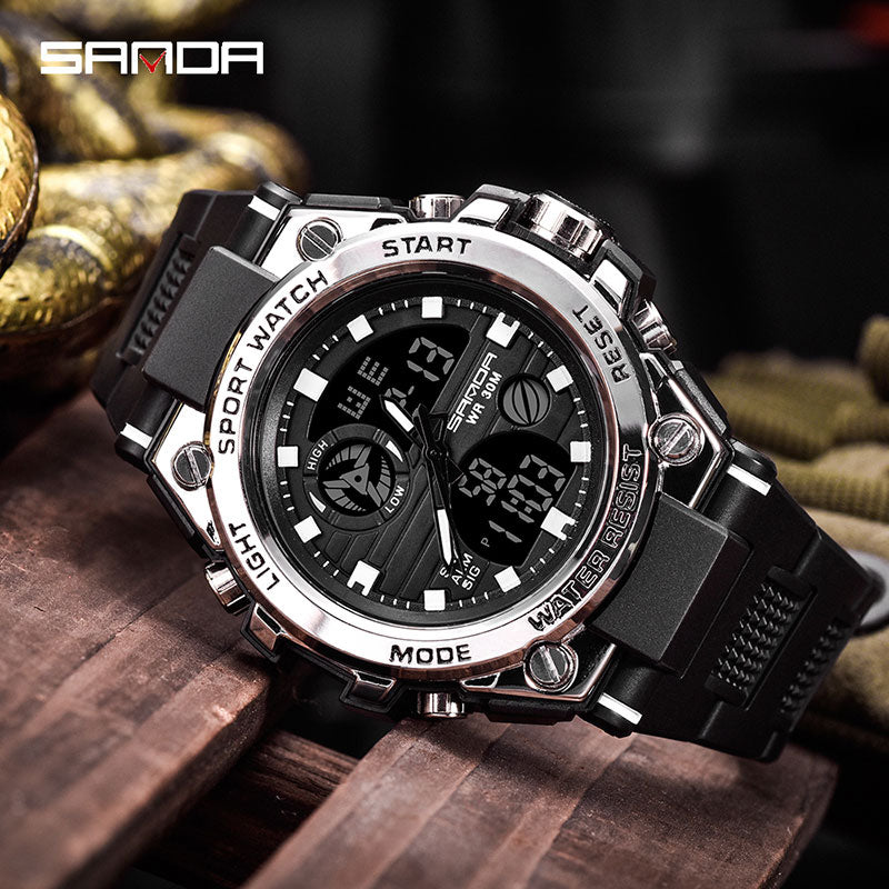 Outdoor-taugliche Herren Digitaluhr, stoßfest & wasserdicht. Ideale Multifunktions-Armbanduhr.