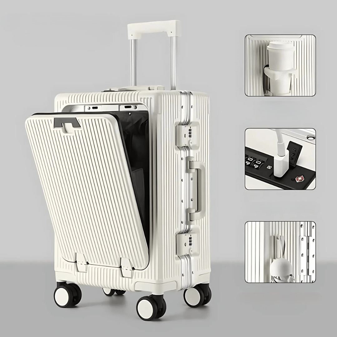 Stylischer Business-Trolley: Handgepäck mit Laptopfach, USB-Ladefunktion & strapazierfähiger Oberfläche.