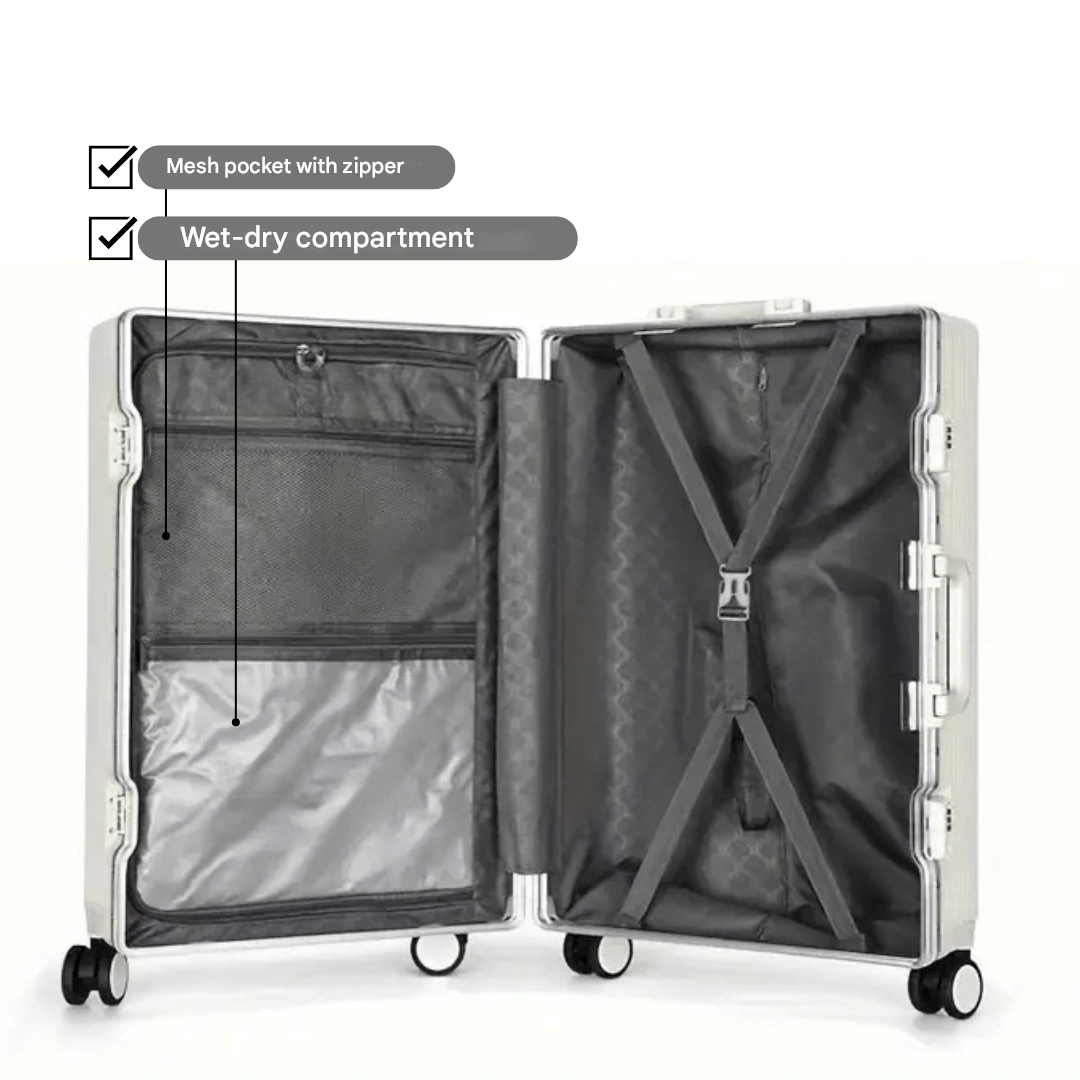 Innenansicht des Handgepäckkoffers: gut organisiertes Laptopfach und Stauraum für Kurztrips.