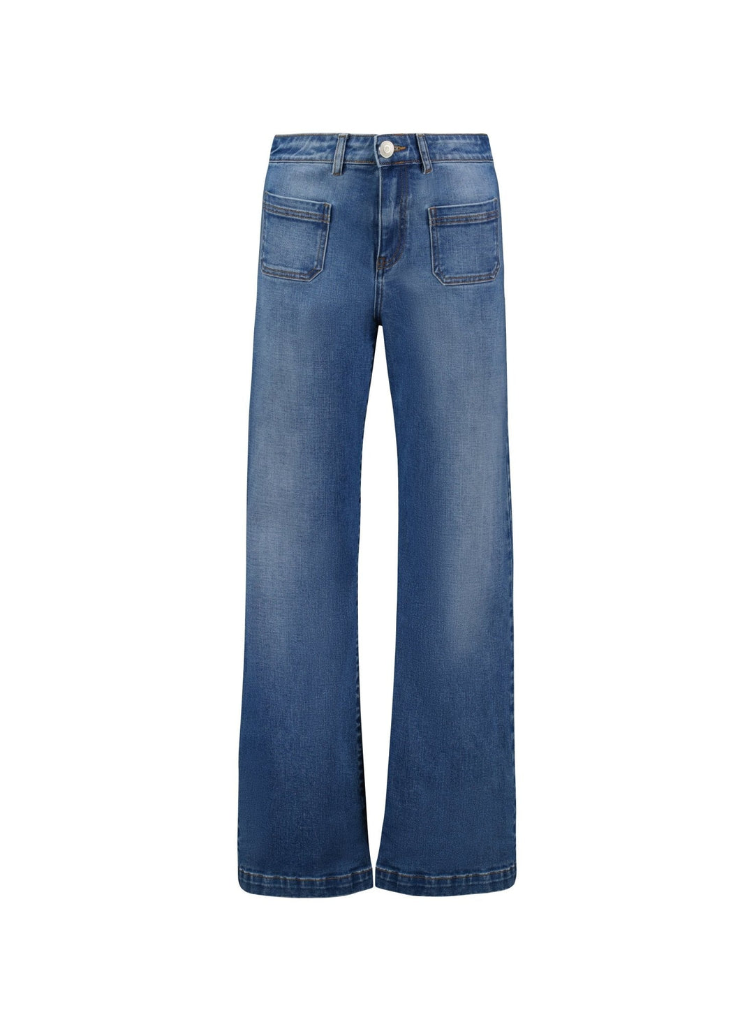 Damen Jeans mit hohem Bund und weitem Bein aus Stretch-Denim für lässigen Komfort und moderne Mode.