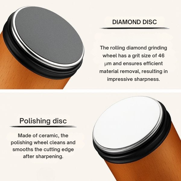 Ergonomisches Design des Rollschärfers für Komfort und Präzision beim Messerschärfen zu Hause.