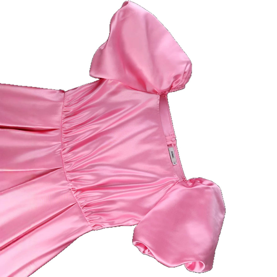 Hochwertiges rosa Damen Festkleid mit Tüllrock und Puffärmeln, modern und komfortabel für Frauen.