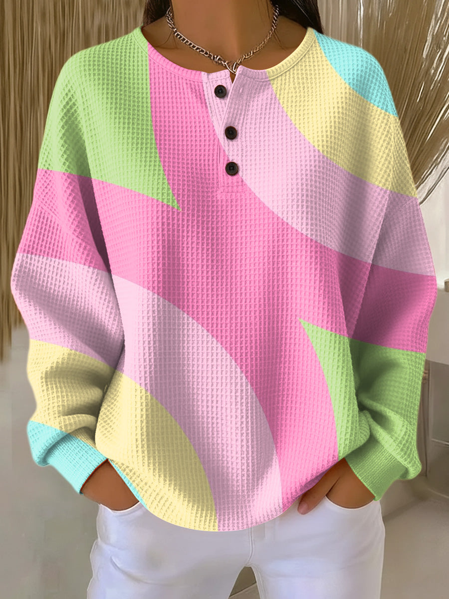 Rosa Damen Pullover Vera mit abstraktem geometrischem Muster, warm und bequem für Herbst & Winter.