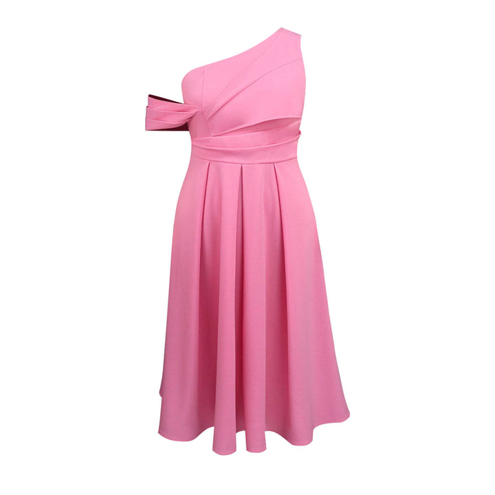 Elegantes rosa Damen Cocktail- und Partykleid, One-Shoulder mit schmeichelhaften Drapierungen.