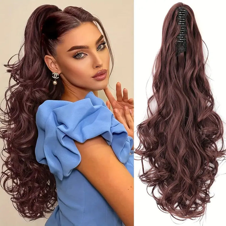 Glatte 55 cm Clip-in Pferdeschwanz Haarverlängerung für Damen. Für elegantes Styling und mehr Volumen.