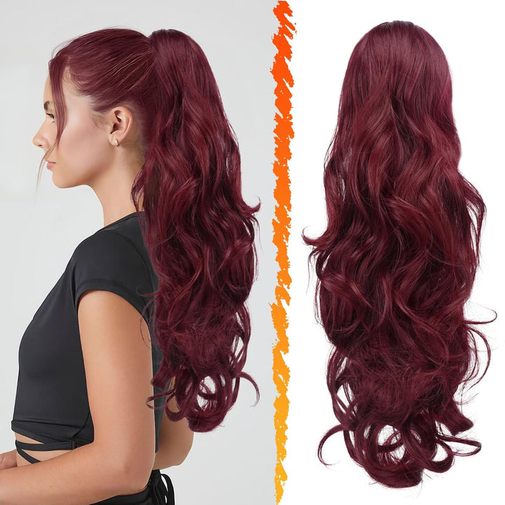 Gewellte 55 cm Pferdeschwanz Haarverlängerung für Damen. Clip-in Haarteil bietet sofortige Länge & Volumen.