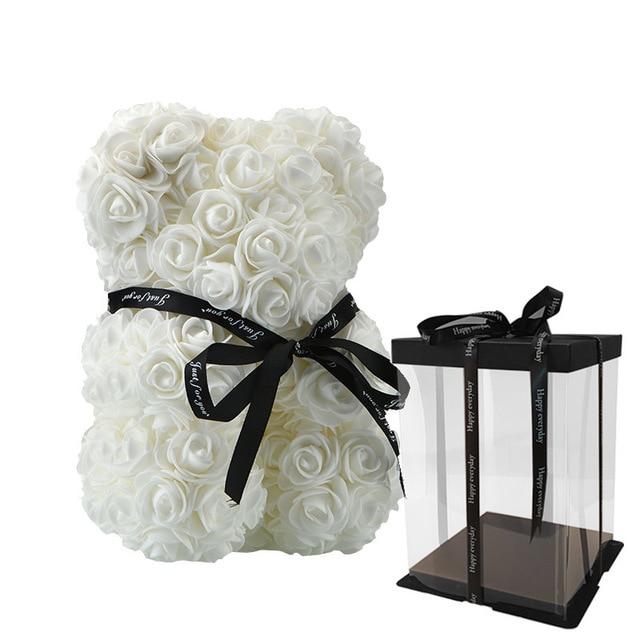 Großer roter Rosenbär aus Schaumrosen, ideales romantisches Geschenk "Für Sie" zum Valentinstag.