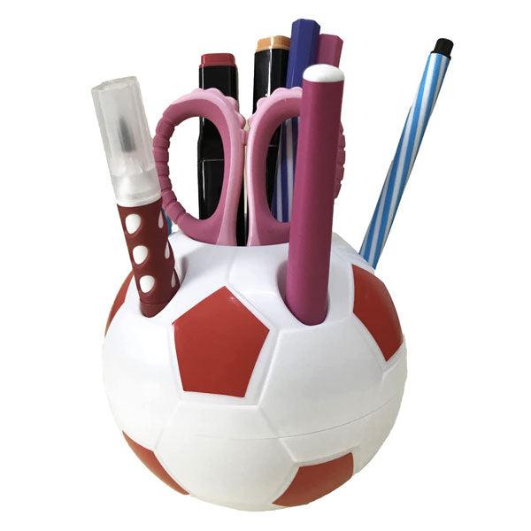 Geschenk für Fußballfans: Dekorativer Schreibtisch-Organizer in Rot/Schwarz. Stiftehalter für Kinderzimmer/Büro.