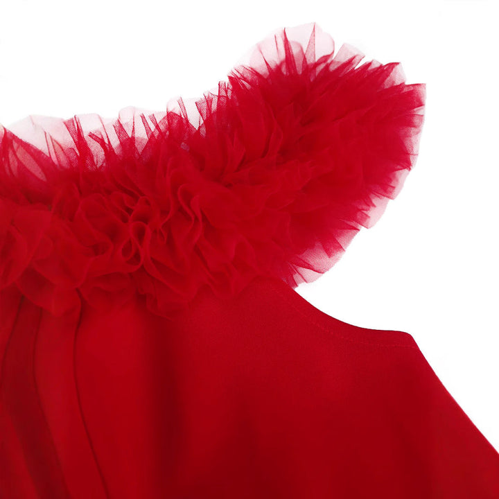 Festliches rotes Partykleid für Damen mit dynamischen Fransen, ideal für besondere Abendmomente.