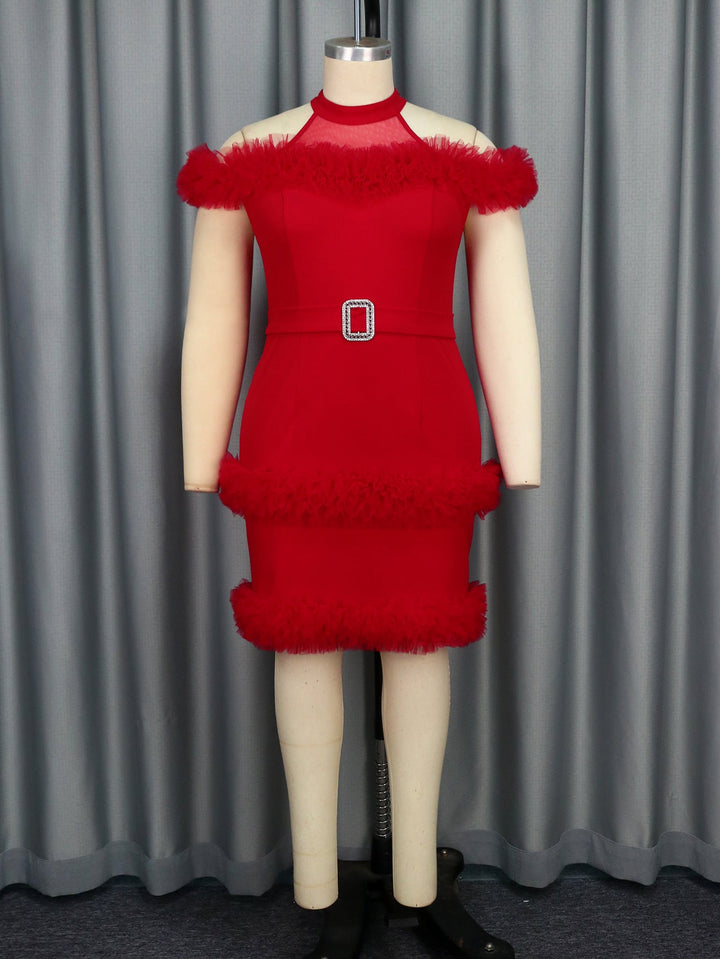 Rotes V-Ausschnitt Fransenkleid für Damen, ein stilvolles und elegantes Abendkleid für festliche Anlässe.