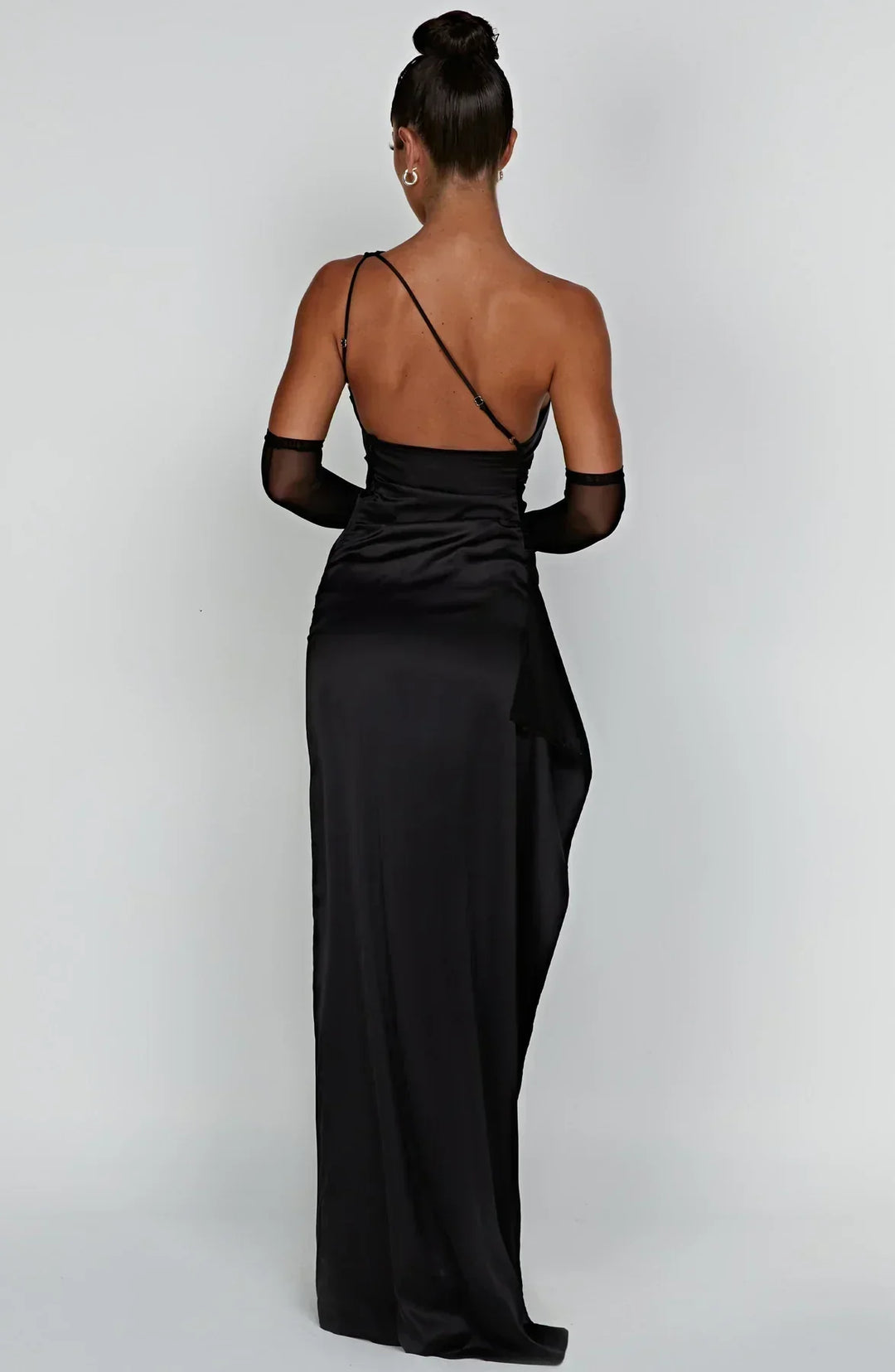 Marineblaues One-Shoulder-Schlitzkleid, elegantes Damen Abendkleid für besondere Feiern.
