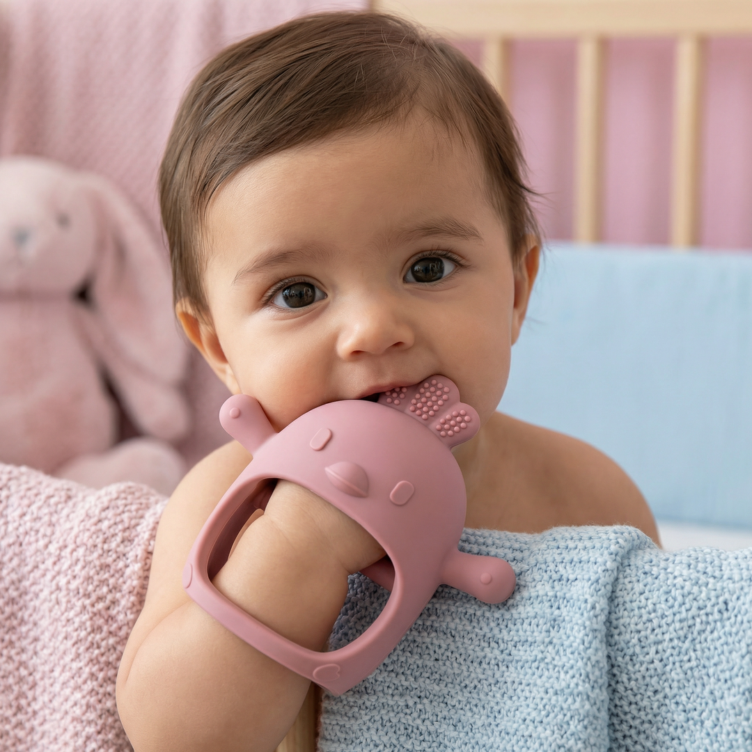 Sicherer Silikonbeißring für Babys. Das Küken-Design ist ein Hit! Effektive Zahnungshilfe & niedliches Babyspielzeug.