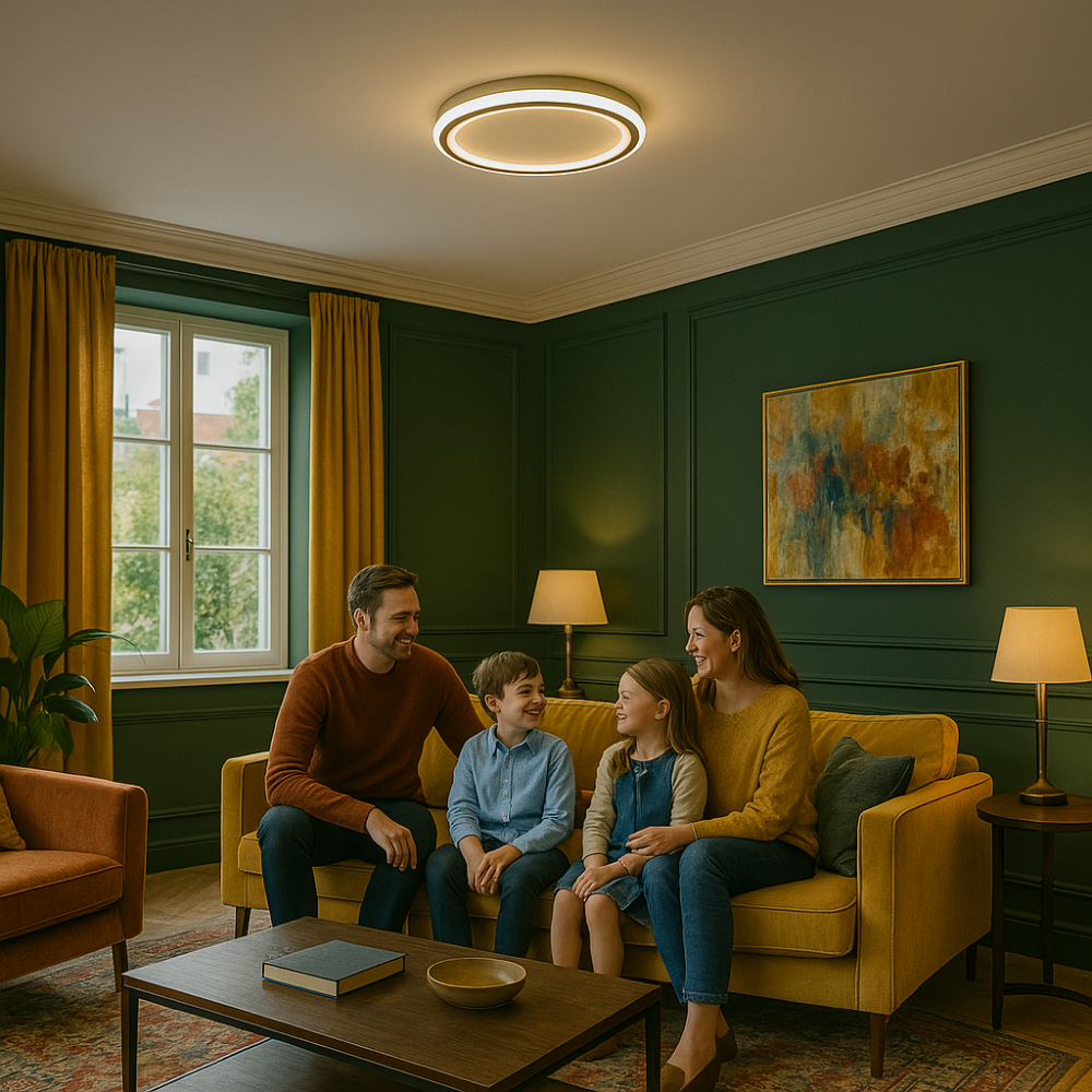 Moderne LED Deckenleuchte, skandinavisches Design, dimmbar für gemütliche Esszimmerbeleuchtung.