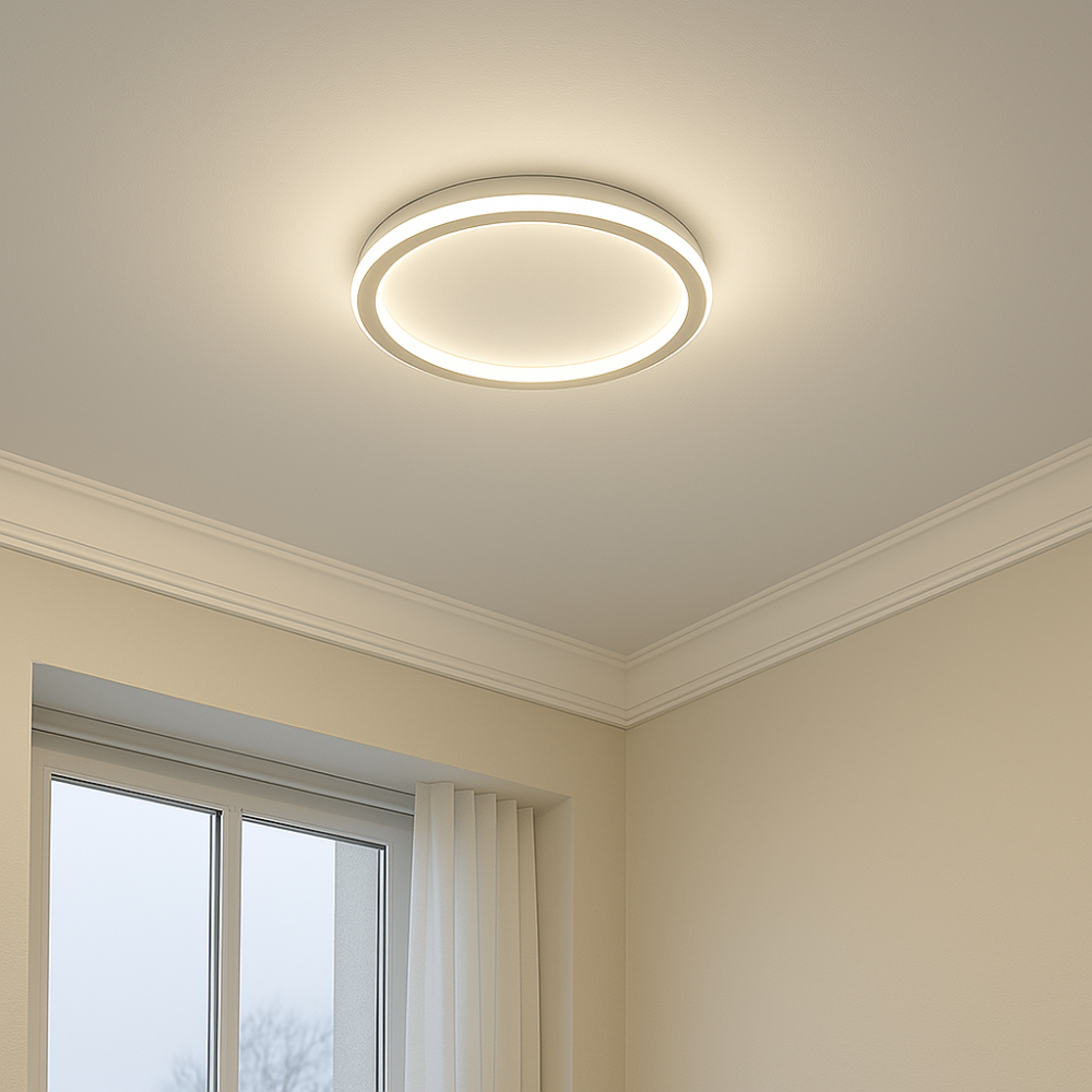 Minimalistische LED Deckenleuchte, rund, dimmbar, skandinavisch – perfekte Innenbeleuchtung.