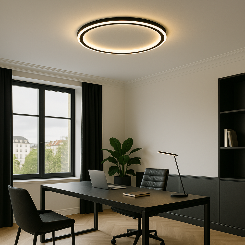 Skandinavische LED Deckenlampe, dimmbar, rund & modern – perfekt für Wohn- & Esszimmer.