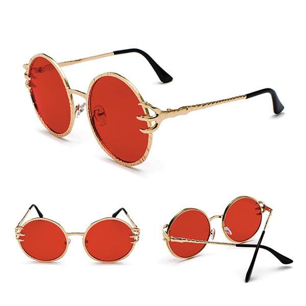 Coole runde Sonnenbrille mit Totenkopf-Krallen für Festivals & Events, UV400 Schutz & Stil.