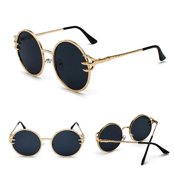 Modische runde Sonnenbrille im Goth-Stil, mit Totenkopf-Krallen und zuverlässigem UV400 Schutz.
