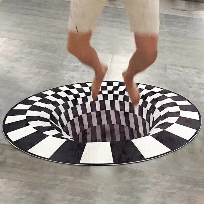Einzigartiger Vortex Teppich mit optischer Täuschung. Dieser runde 3D Illusion Teppich ist ein echter Eyecatcher.