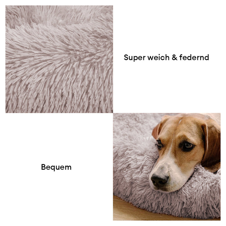 Hochwertiges, rundes Hundebett: Flauschig weich, für maximalen Komfort und angstlösenden Tiefschlaf.