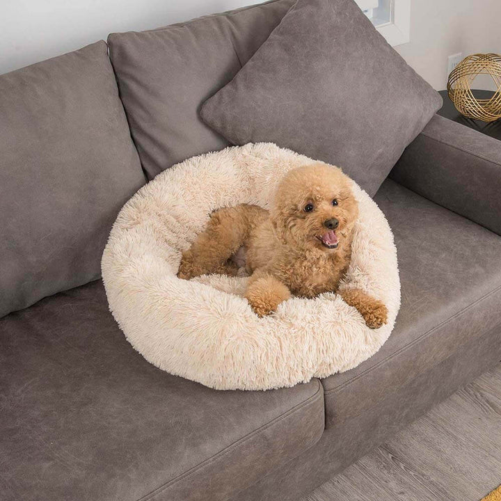 Einladendes, rundes Tierbett: Flauschig und weich, dieser Schlafplatz beruhigt Hunde für tiefen Schlaf.