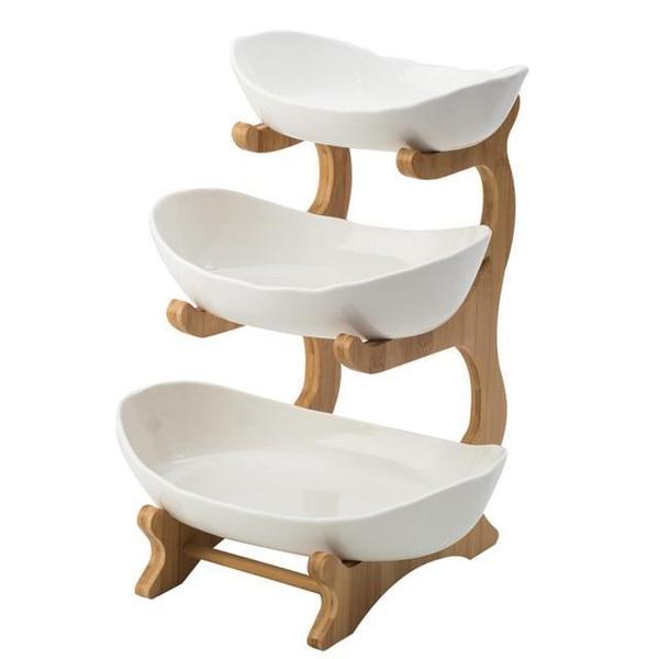 Mehrstufige Servierplatte aus Holz/Bambus, robust & rustikal. Exzellente Etagere für Desserts & Snacks.