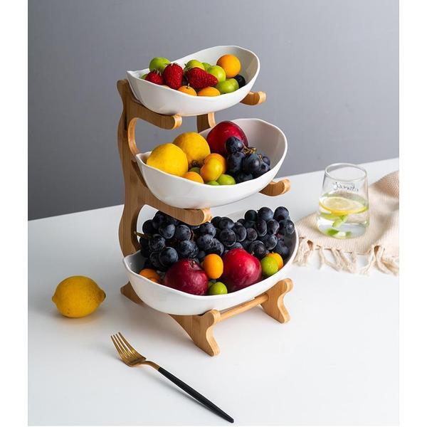 Vielseitiger Servierplatte aus Holz & Bambus, mehrstufig, perfekt als Geschenkidee für Küchendeko.