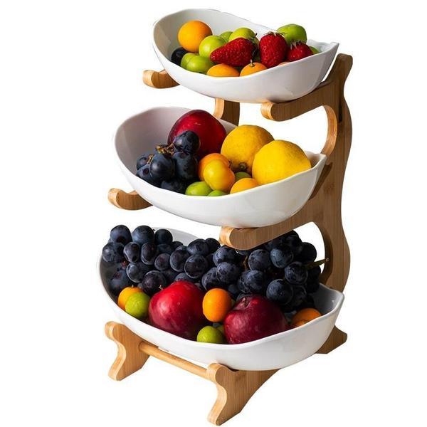 Funktionale & dekorative Etagere aus Holz, mehrstufig. Ideal als Obst- oder Dessertständer für jede Küche.