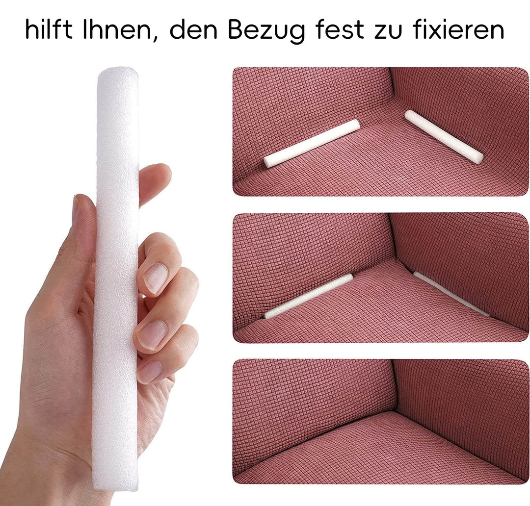 Verhindert Verrutschen von Sofabezügen. Flexible Schaumstoff-Stäbe für rutschfeste Polstermöbel & Schonbezüge.