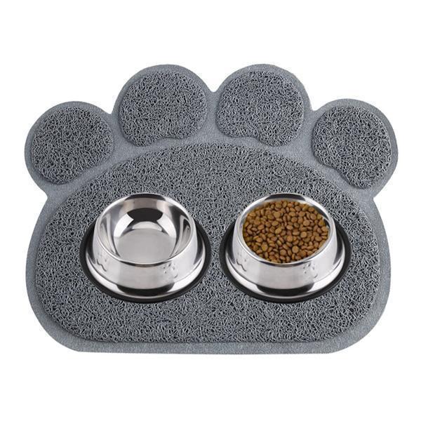 Rutschfeste Futtermatte für Haustiere mit Pfotendruck. Wasserdichte PVC-Hundematte & Katzenmatte.