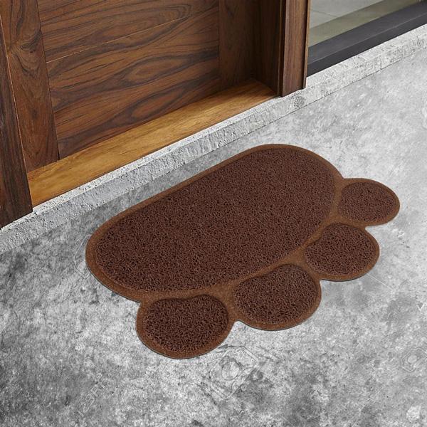 Rutschfeste PVC-Futtermatte mit niedlichem Pfotendruck, ideal für Hunde & Katzen. Schützt den Boden zuverlässig.
