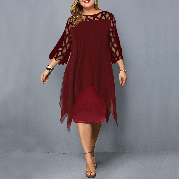 Festliches Abendkleid in Übergröße für Damen; knielanges Midi-Kleid mit eleganten Ärmel-Details.