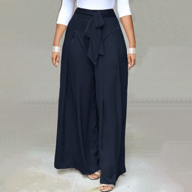 Elegante Damen Palazzo Hose mit weitem Bein für Plus Size, hohes Bündchen, komfortabler Herbst-Look.