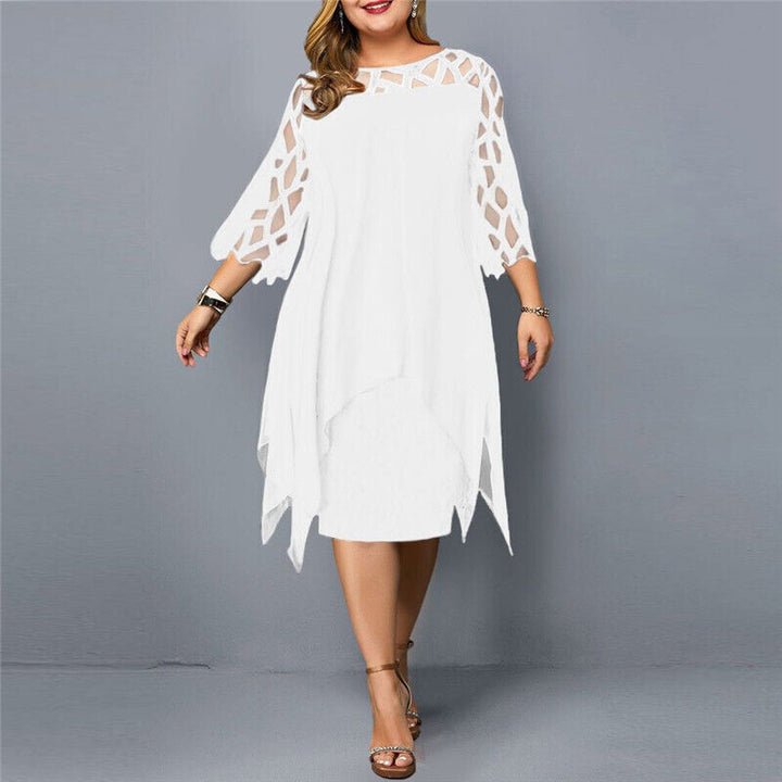 Elegantes Damen Midi-Kleid Übergröße, mit stilvollen Ärmeln und Rundhalsausschnitt. Ideal für schicke Anlässe.