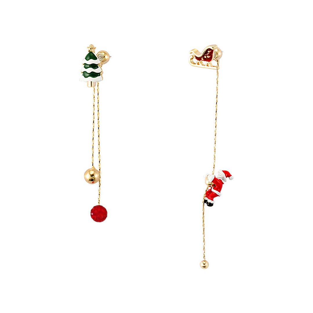 Lange Damen Weihnachtsohrringe mit roten Quasten und festlichen Schneeflocken-Motiven, ideal für Wintermode.