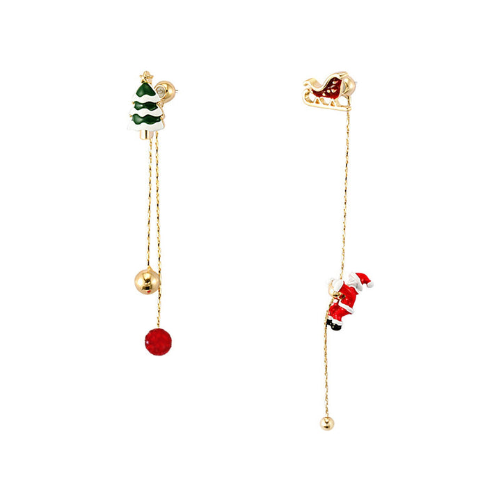 Lange Damen Weihnachtsohrringe mit roten Quasten und festlichen Schneeflocken-Motiven, ideal für Wintermode.