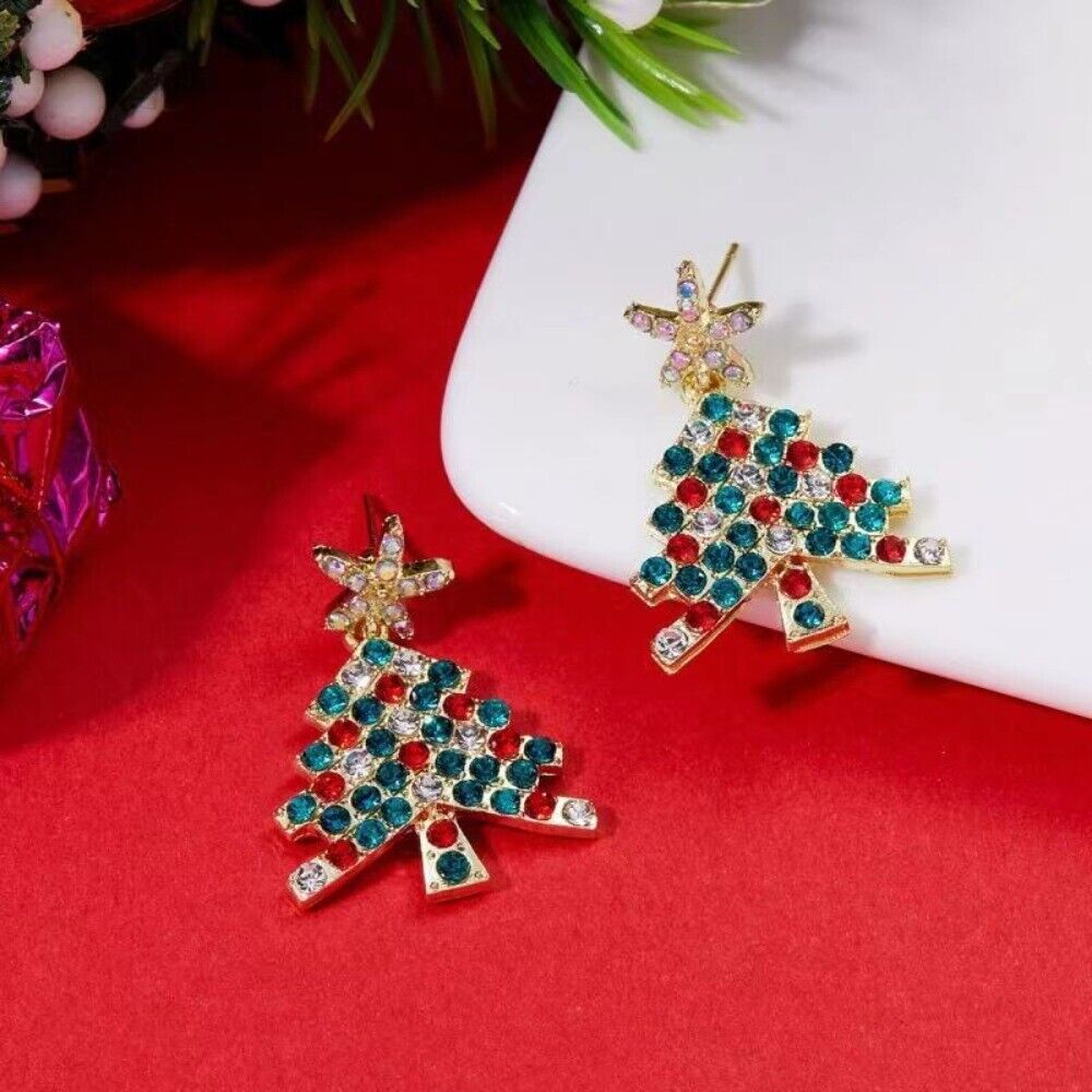 Funkelnde Damen Weihnachtsbaum Ohrringe mit Zirkonia, ideales Weihnachtsgeschenk.