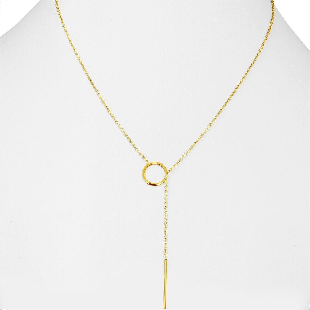 Produktfoto: Lariat-Halskette mit poliertem Barren-Anhänger, Gold, Silber oder Roségold, verstellbar.
