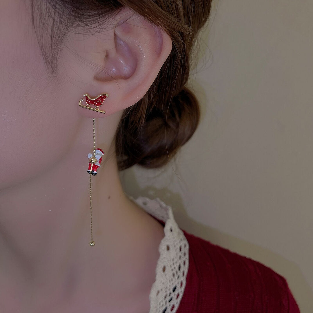 Modische Damenschmuck-Weihnachtsohrringe, lange Quasten für einen eleganten, festlichen Look an Weihnachten.